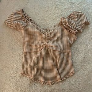 womens plaid open back blouse